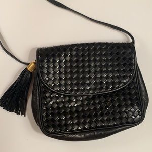 Black faux leather crossbody purse
